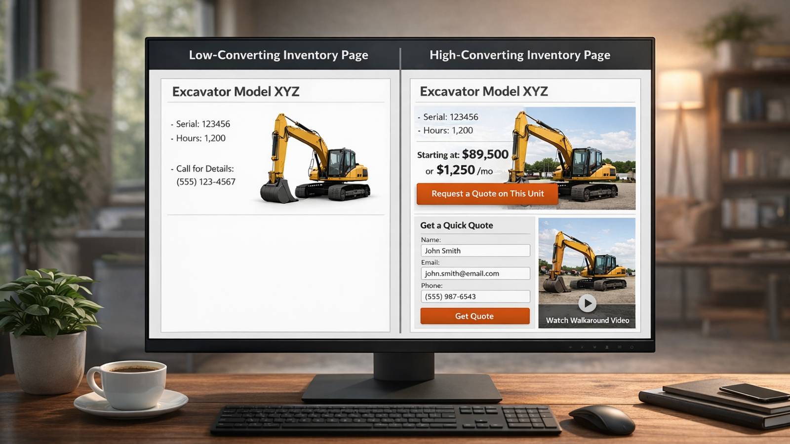 Equipment dealer inventory pages that actually convert buyers into leads
